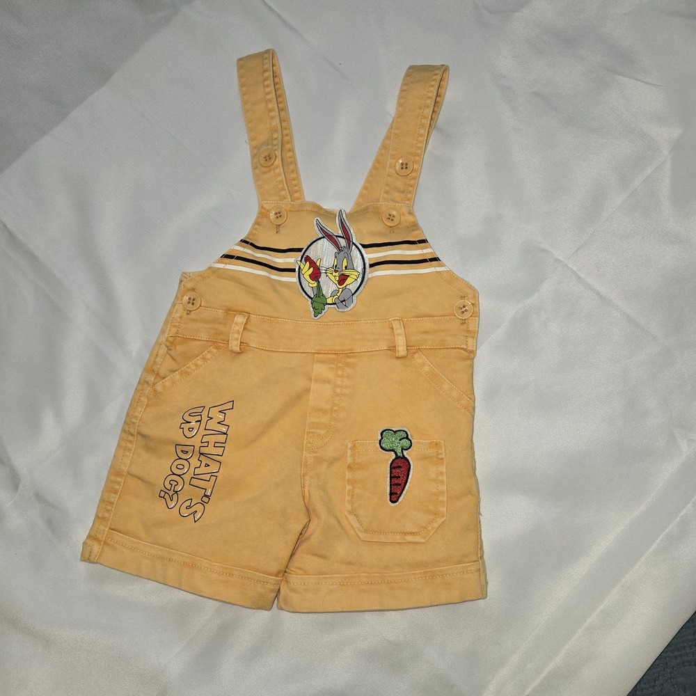 Vintage 90s Bugs Bunny Yellow Short Overalls Kids Size [Insert Size] Whats Up...